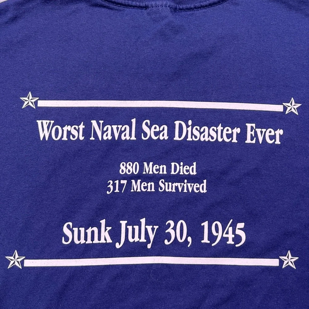 USS Indianapolis CA 35 Fighter Ship Mens Hanes T Shirt Adult XXL Navy‎ Blue